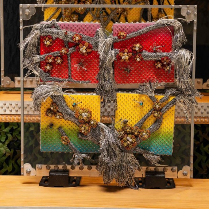 Orange- yellow spring apricot blossom garden  30x30x3 cm - different colors- ( the price is not included with the stand set )